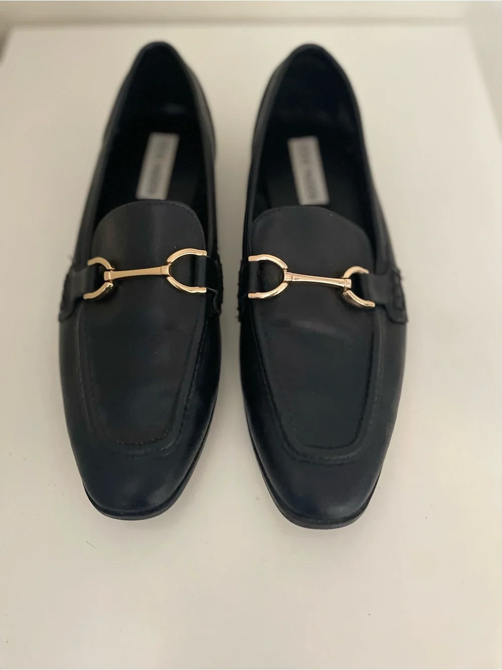 Steve Madden Women's Carinne Classic Black Leather Horsebit Loafers SZ 9
